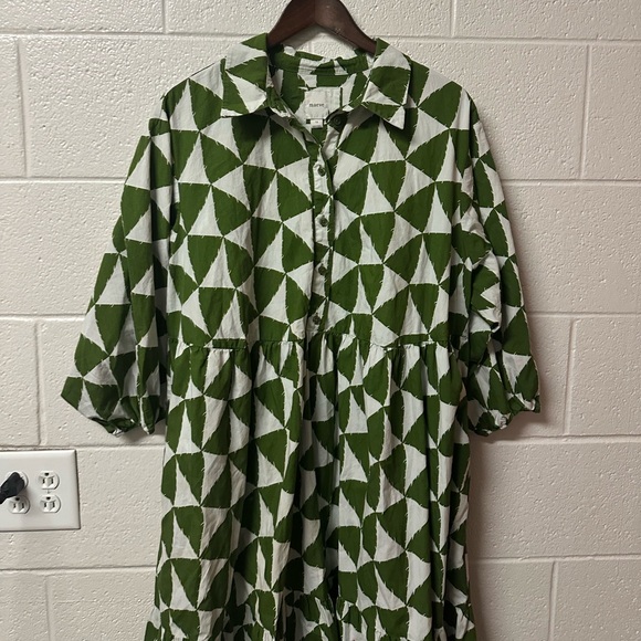 Anthropologie Maeve Bettina Tiered Shirt Dress Plus Size 1X Midi Green Pattern - Picture 4 of 13